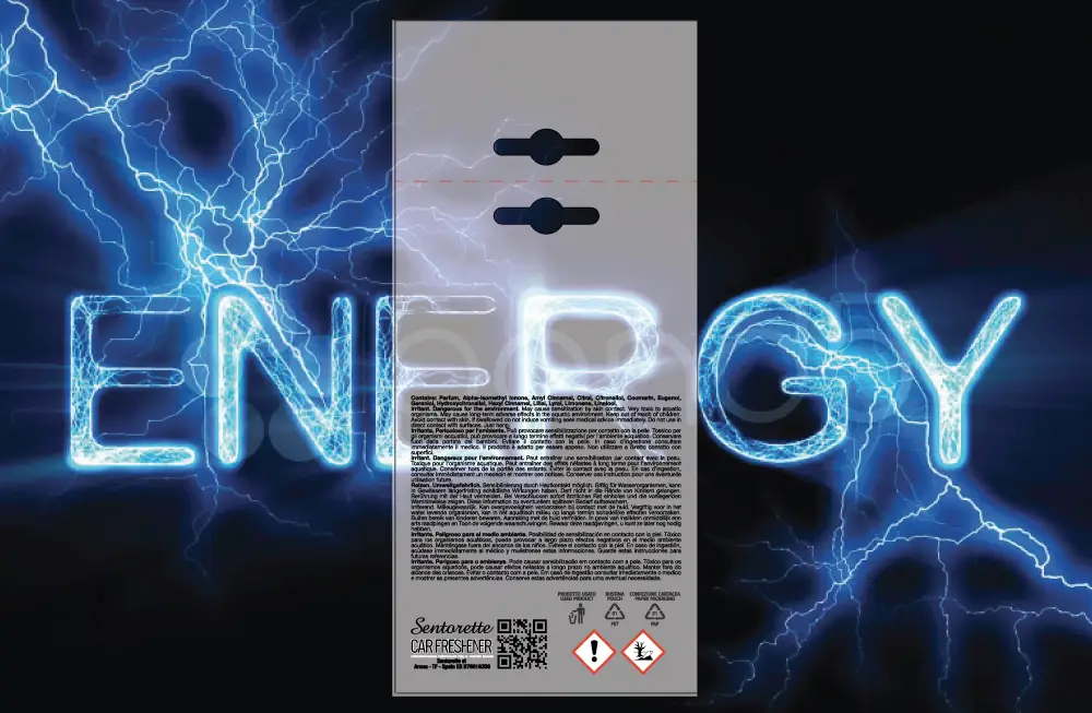Șablon personalizat pentru ambalaj odorizant auto, aromă:﻿Energie