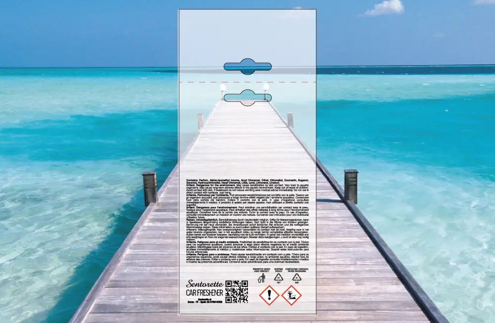 Modèle d’emballage personnalisé pour désodorisant voiture, parfum :﻿ Mer bleue – ressource téléchargeable pour emballage de désodorisant voiture personnalisé