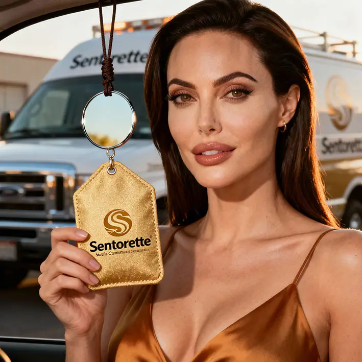 Désodorisant voiture comme communication olfactive professionnelle, souvenir positif pour les clients après livraisons et transports